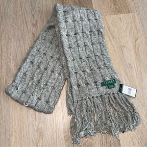 NWT Lauren Ralph Lauren Gray Wool Knit Scarf with Fringe